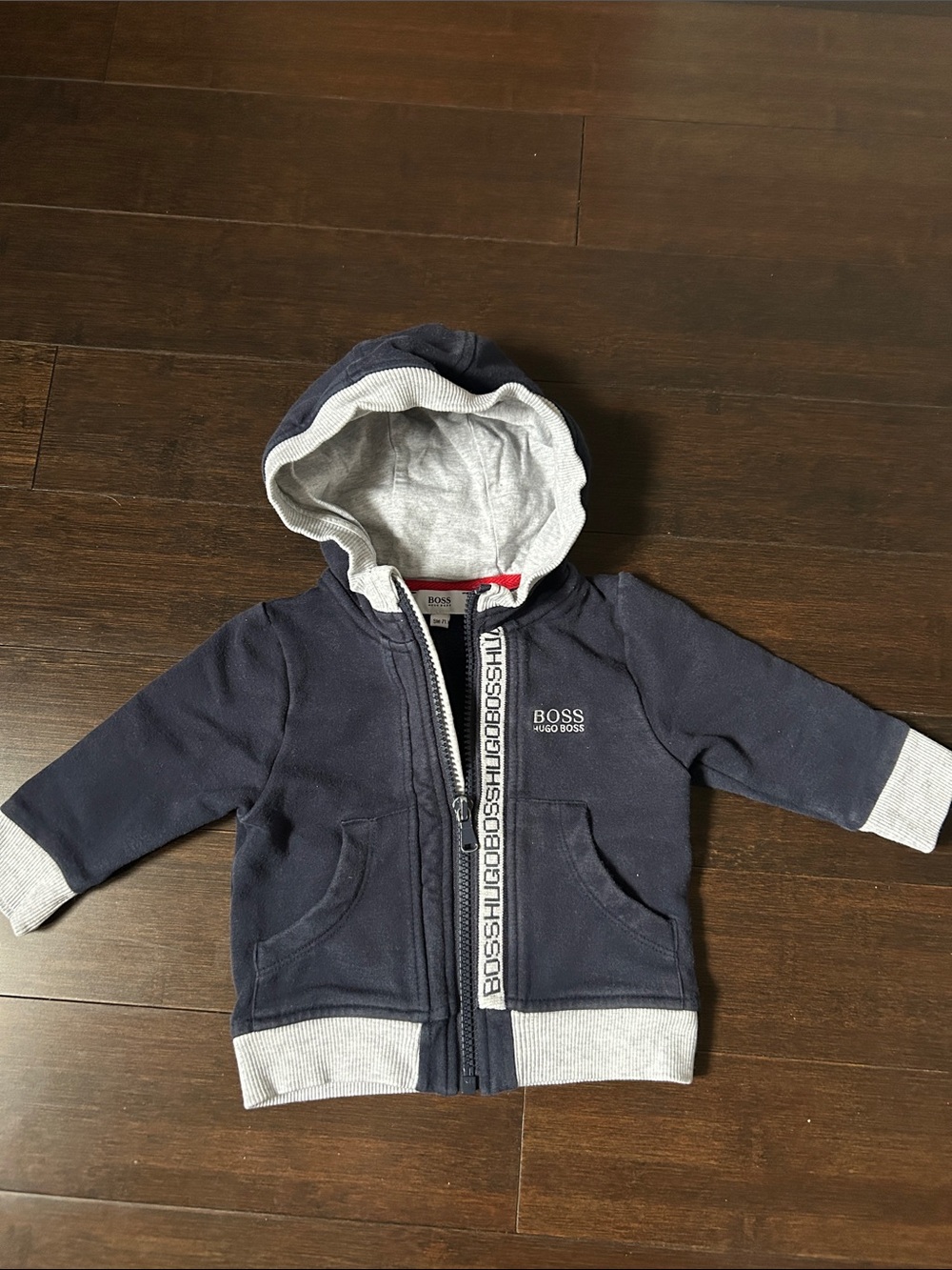 Hugo Boss Navy and Light Gray Hooded Zip Sweatshirt for Kids